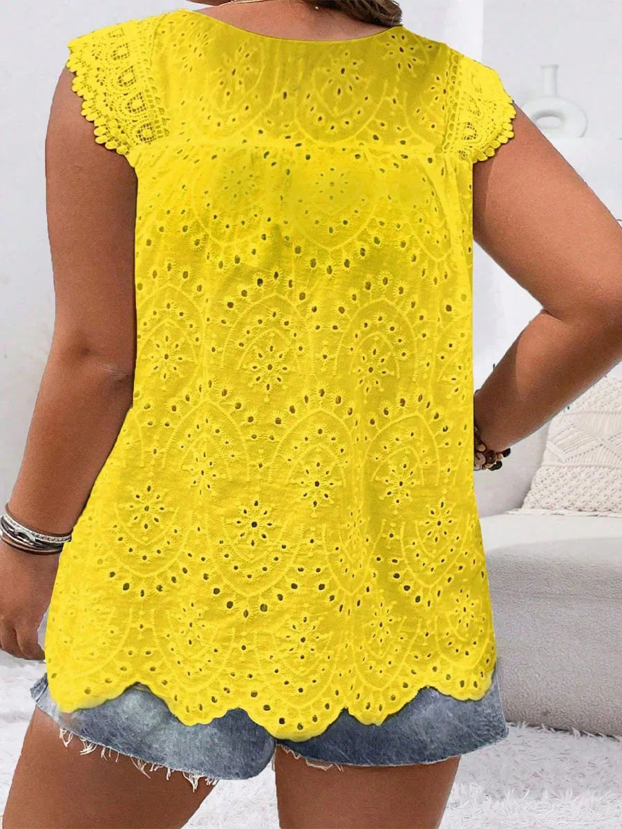 Casual Versatile Plus Size Sleeveless Round Neck Lace Shirt
