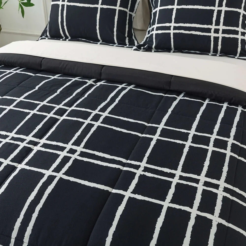 7-Piece Reversible Black & White Checker Comforter Set