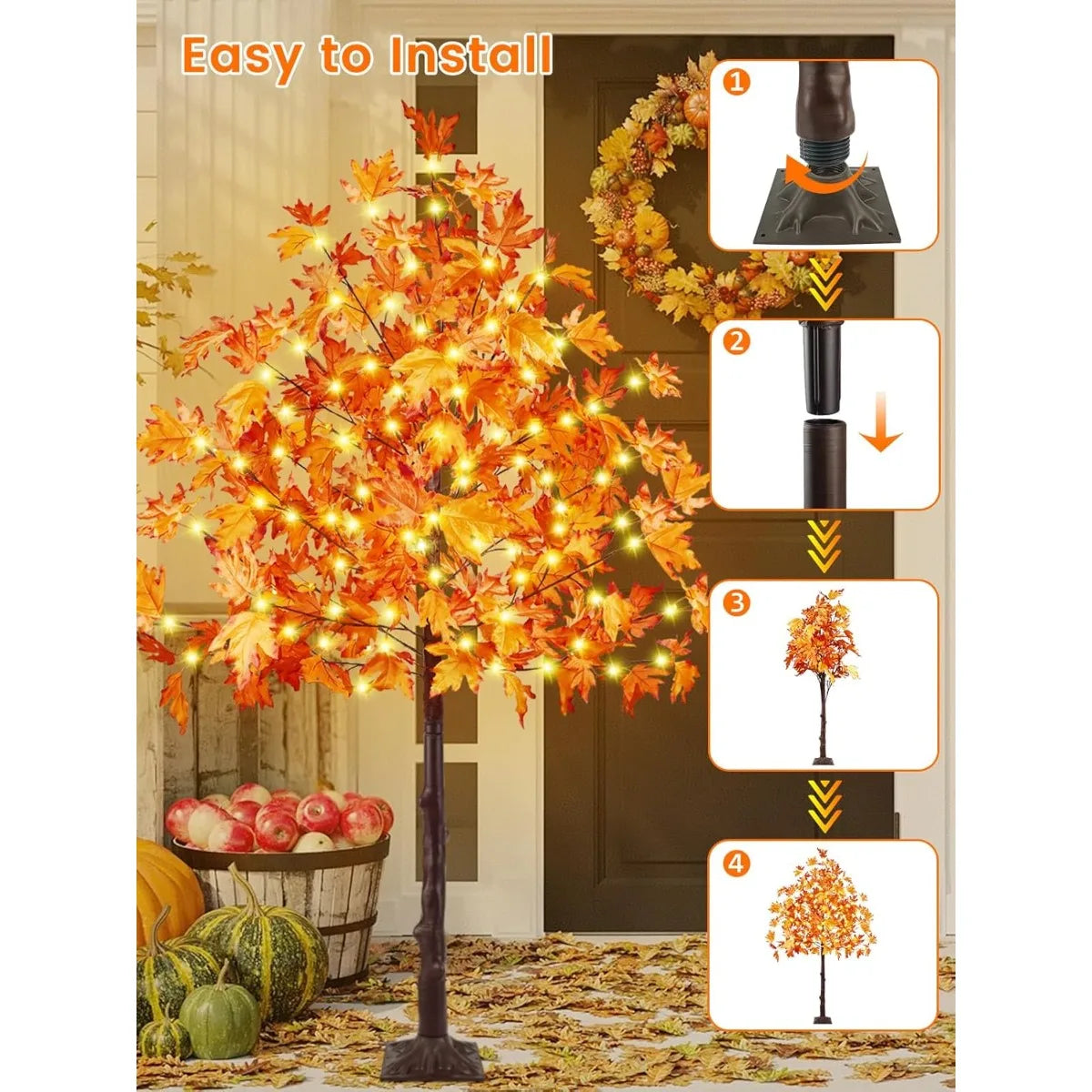 Artificial Lighted Maple Tree 6FT – Warm White Pre-Lit Fall Décor