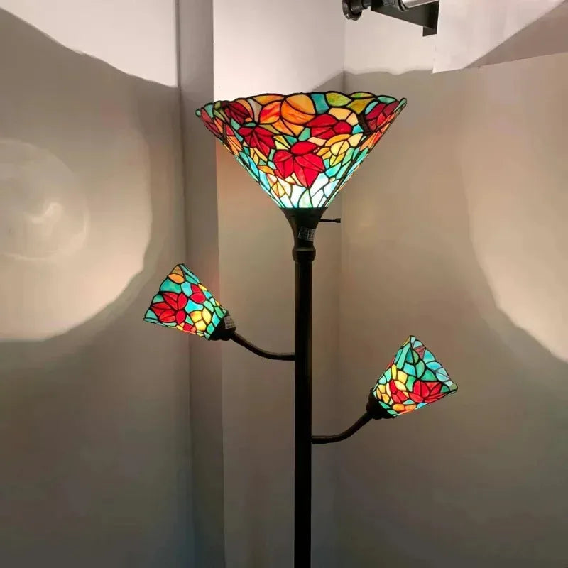 Maple Tree Leaves Tiffany Style Stained Glass Floor Lamp