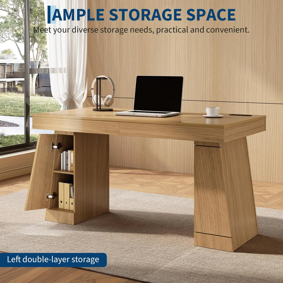 Executive Desk with Power Outlets & Hidden Cabinet