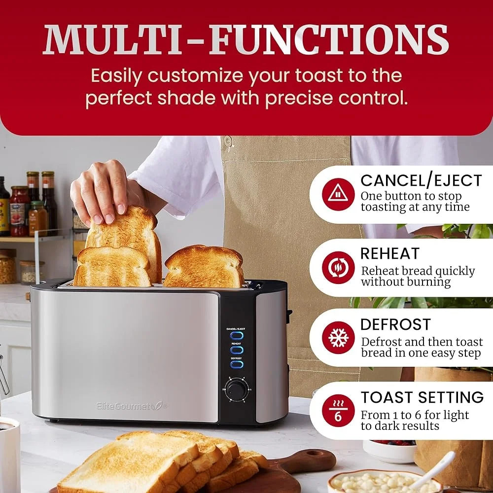 Extra Wide 4-Slice Toaster with 6 Toast Settings & Reheat Function