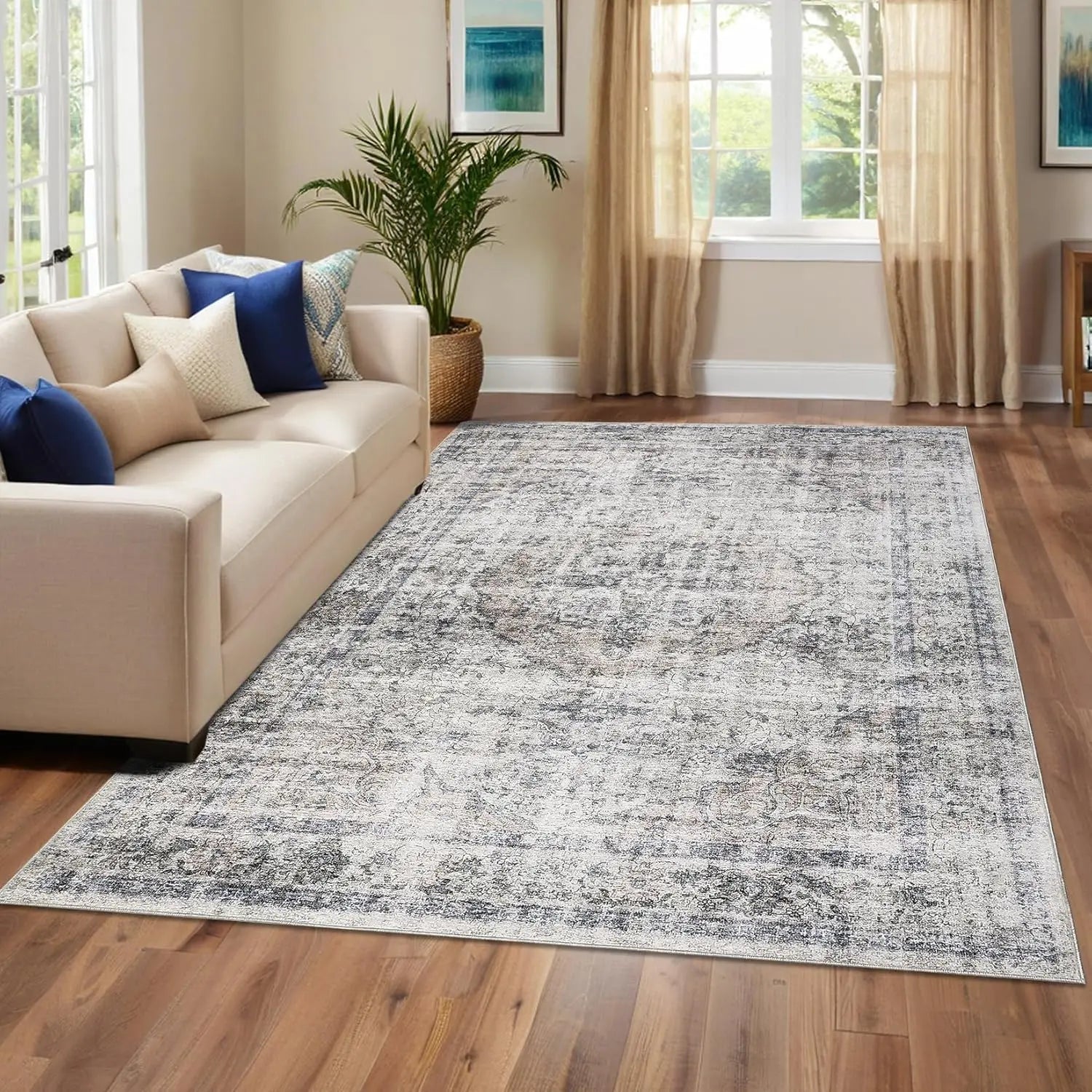 Washable Area Rug – Stain-Resistant Indoor Carpet with Non-Slip Backing