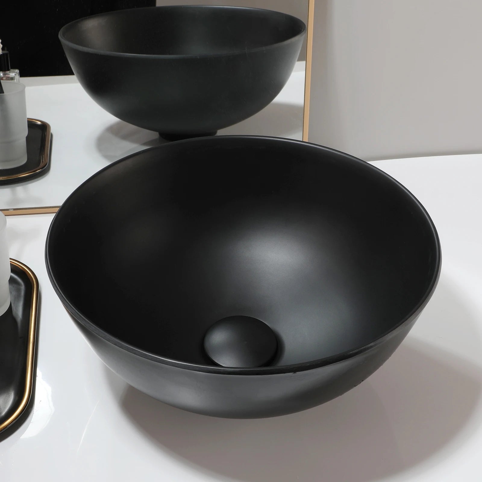 13" Round Stone Resin Vessel Sink with Drain Combo – Above Counter
