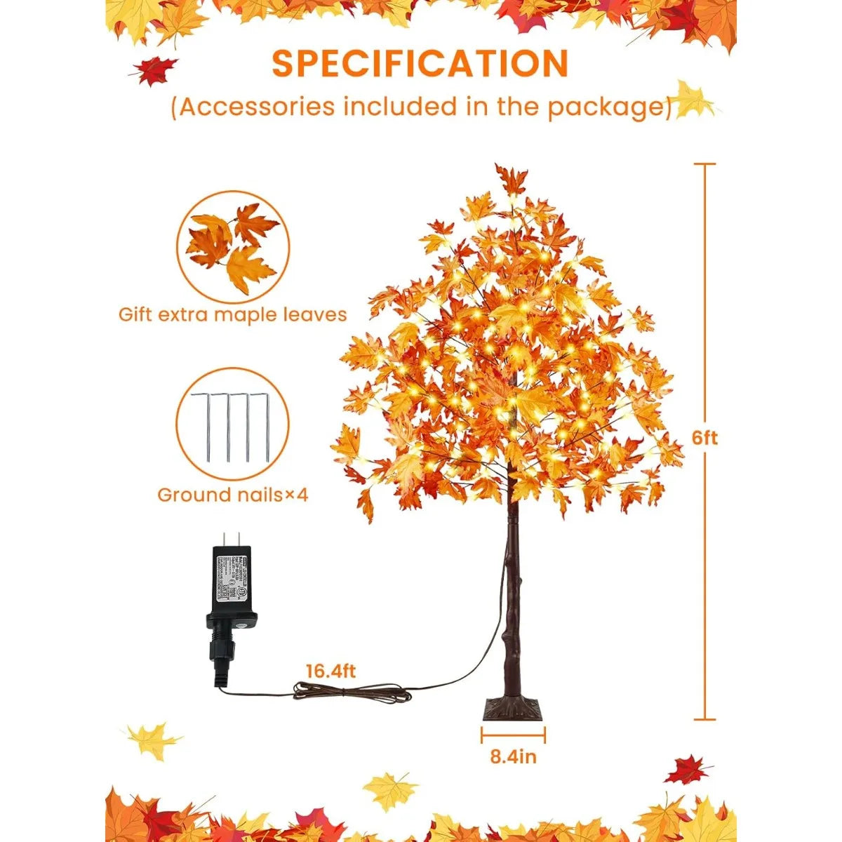 Artificial Lighted Maple Tree 6FT – Warm White Pre-Lit Fall Décor