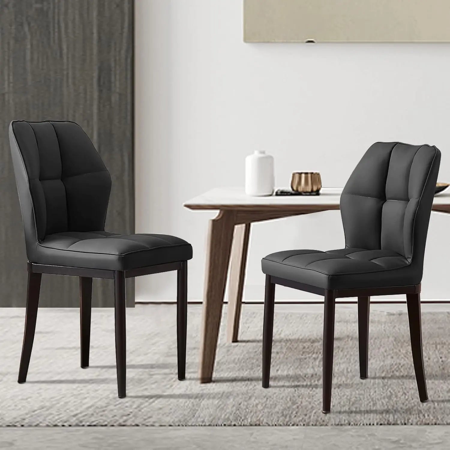 Set of 2 – Mid-Century Modern Upholstered Leather Dining Chairs
