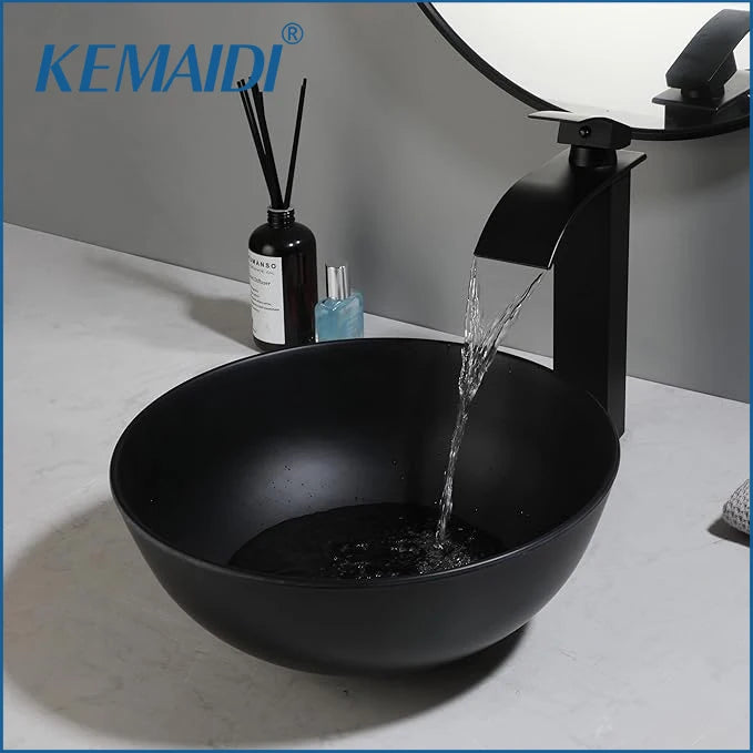 13" Round Stone Resin Vessel Sink with Drain Combo – Above Counter