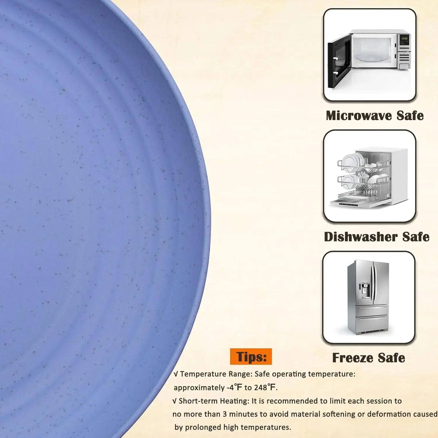 Deep Dinner Plates Set – 8pcs, 10-inch Unbreakable Wheat Straw Plates