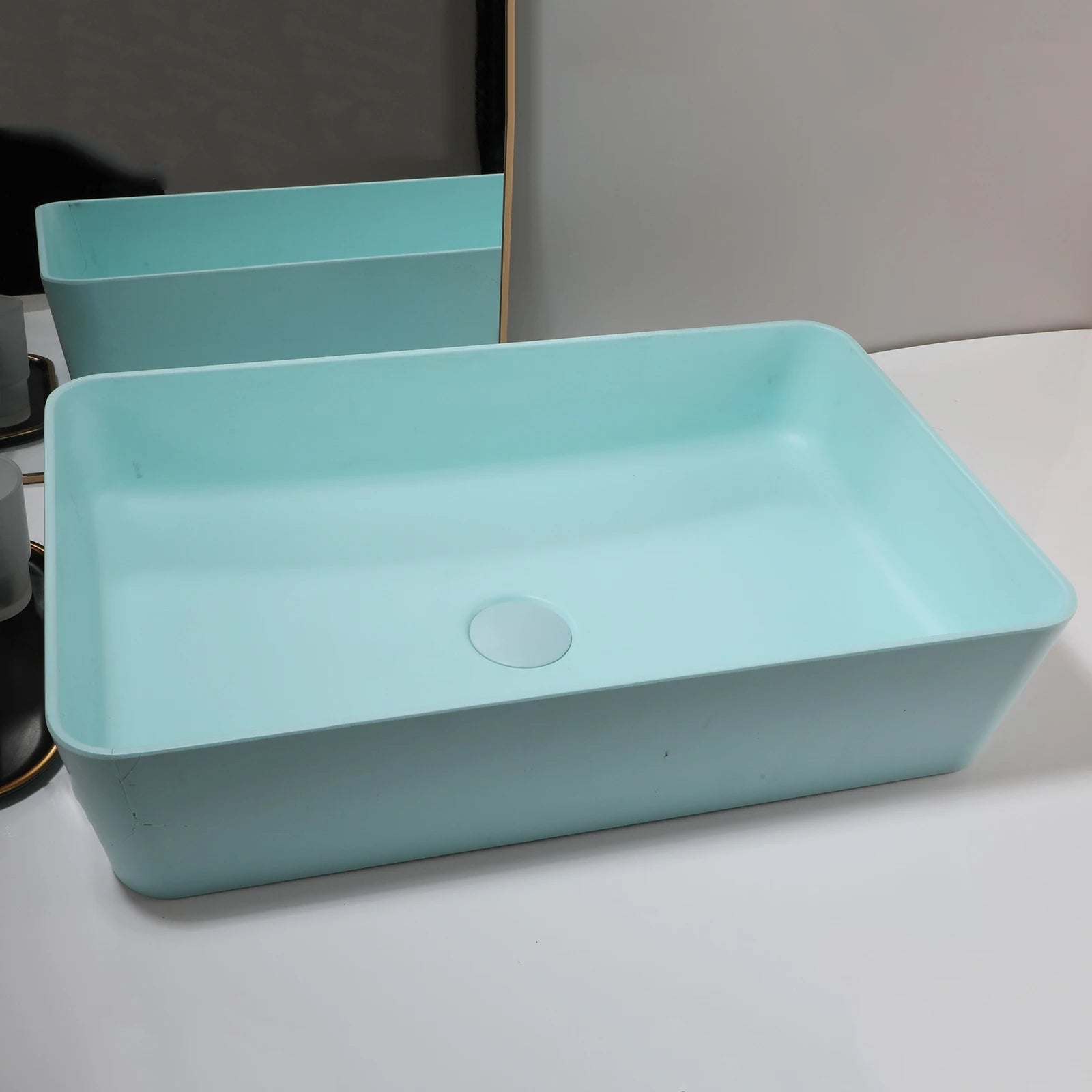 22" Rectangle Stone Resin Sink without Faucet, Above Counter