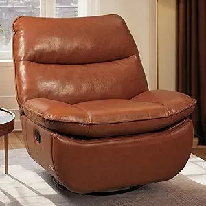 Lotus Oversized 360° Swivel Rocker Recliner, Fabric Glider with Side Pocket