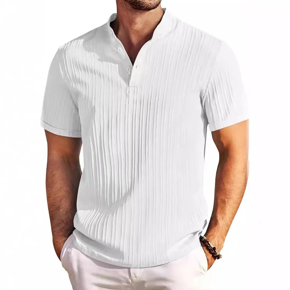 Men's Retro Cotton and Linen Casual Shirt with Sporty Stand-up Collar