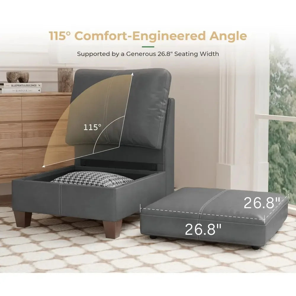 Faux Leather Modular Sectional Sofa with Storage