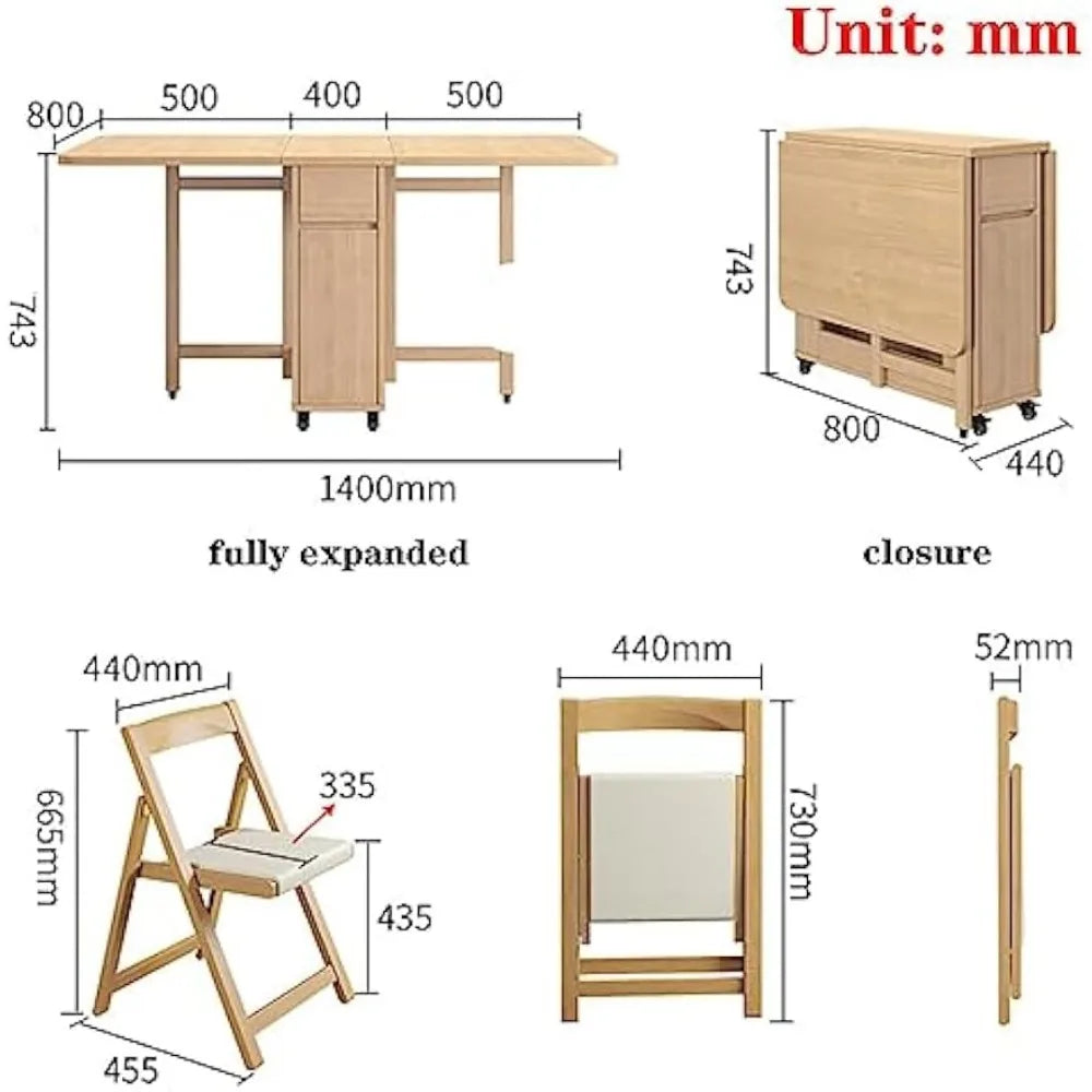 Modern Wooden Foldable Dining Table Set with Storage – 4 Chairs