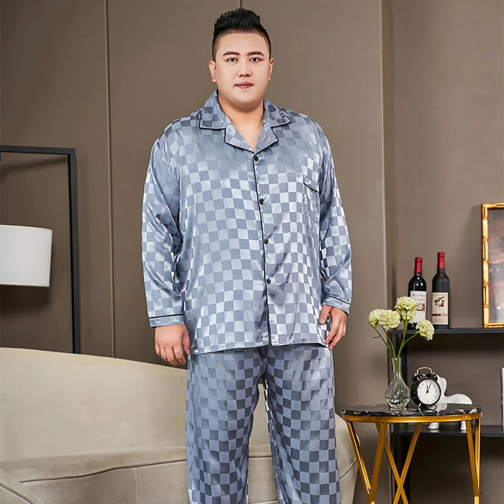 Plus Size Men’s Ice Silk Satin Pajama Set – Cool, Casual & Luxurious Sleepwear