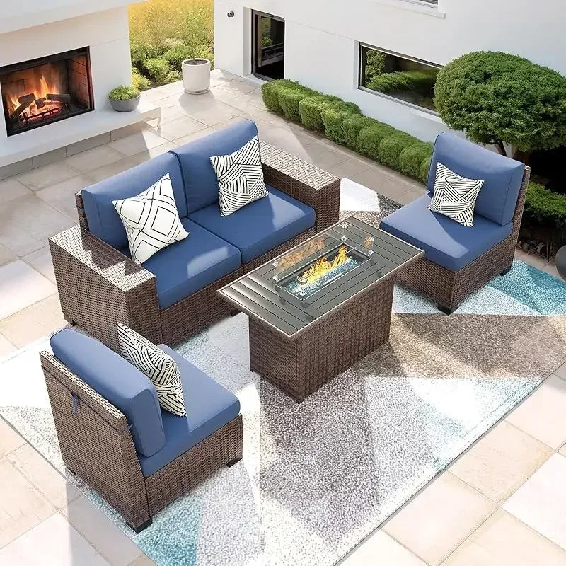 RPD4-7 Piece Patio Furniture Set with Fire Pit Table