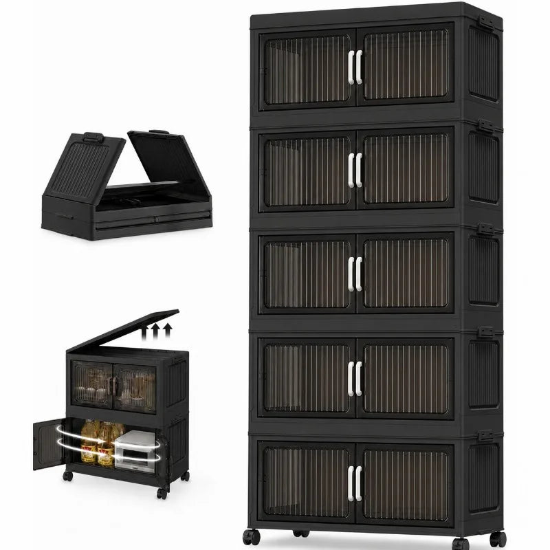 5-Tier Foldable Plastic Storage Cabinet with Wheels