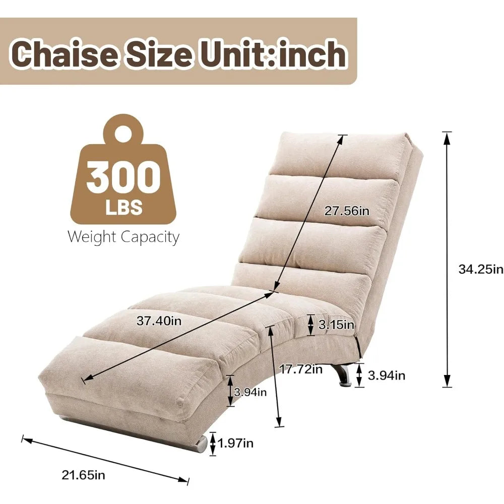 Indoor Chaise Lounge Chair with Electric Massage – 5 Modes, Breathable Linen Upholstered Recliner
