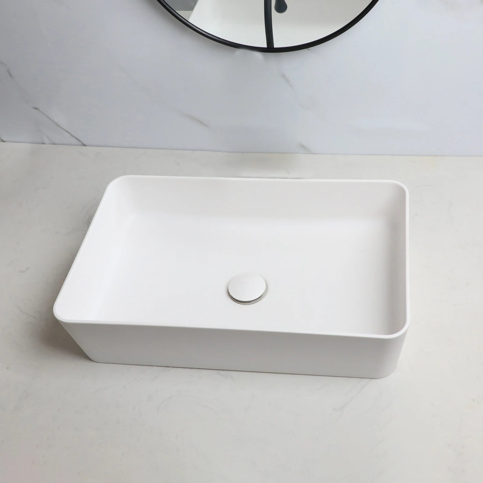 22" Rectangle Stone Resin Sink without Faucet, Above Counter