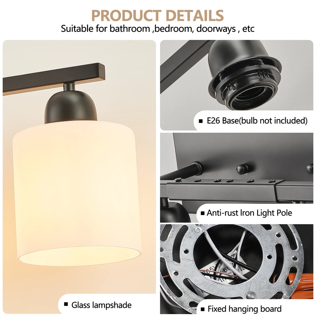Milk Glass Bathroom Vanity Light Over Mirror, Matte Finish with Frosted Glass