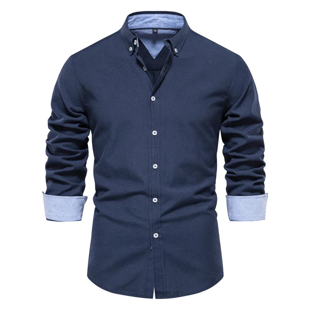 Men's Autumn Cotton Oxford Long Sleeve Shirt – Button Down, Versatile
