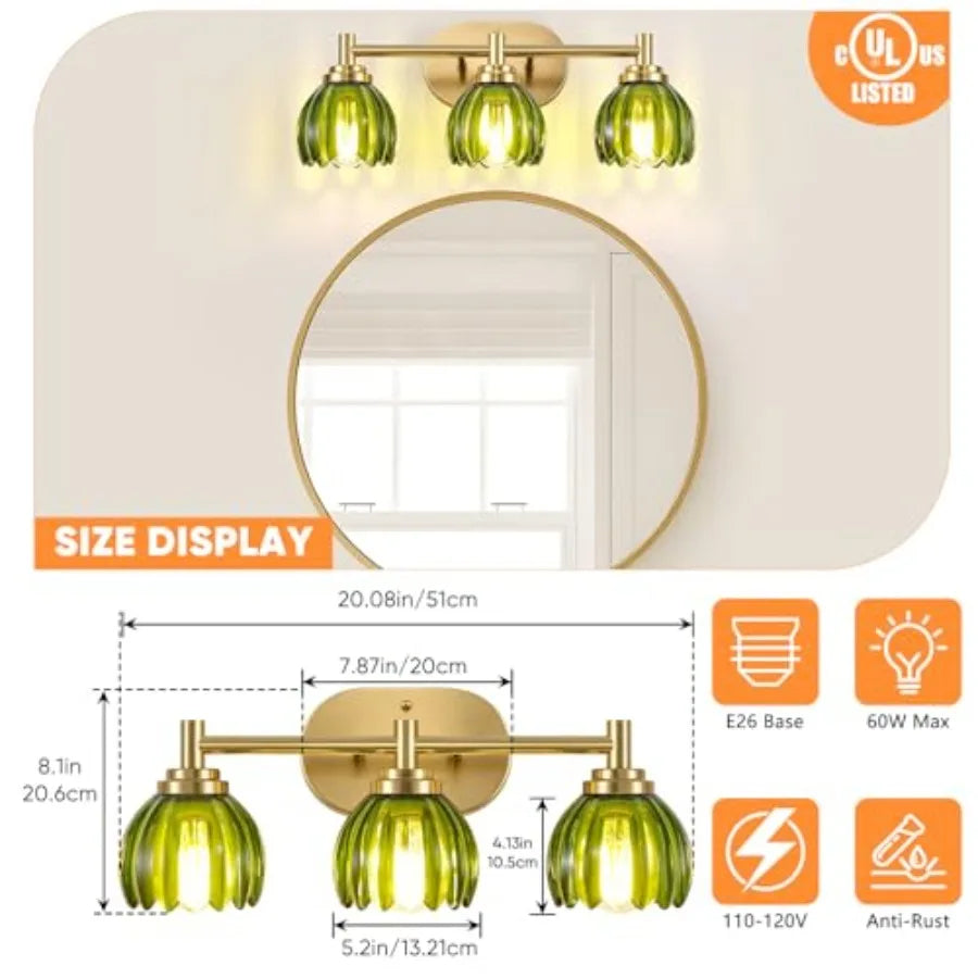 Brushed Bathroom Vanity Lights with Tulip Glass Shades