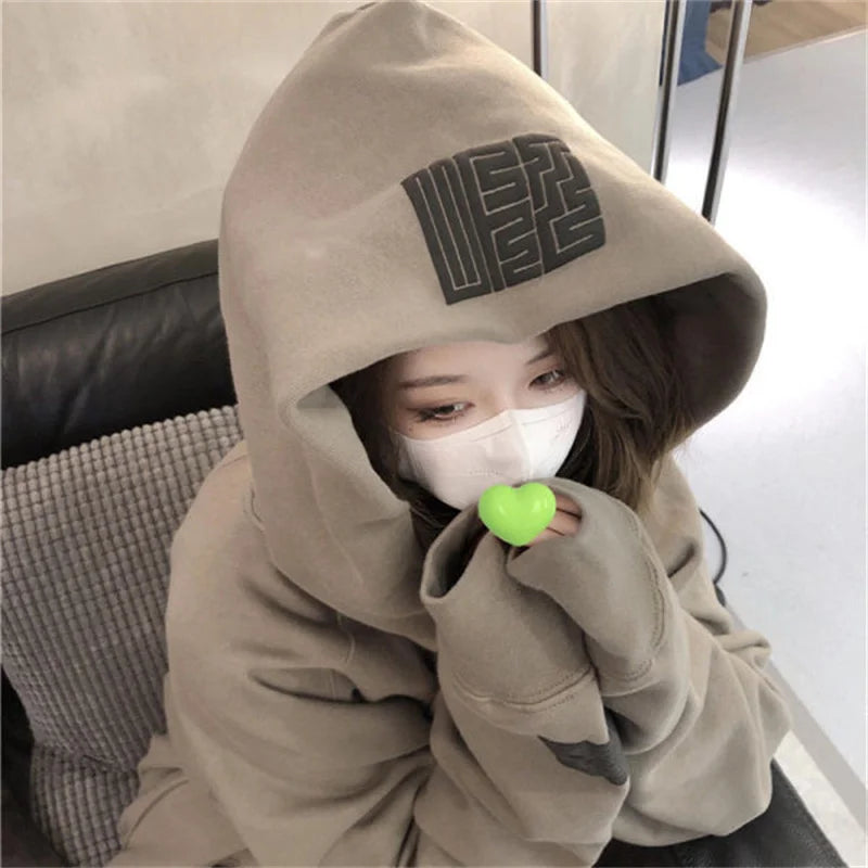 Vintage Letter Print Hoodie for Women - Oversize Pullover