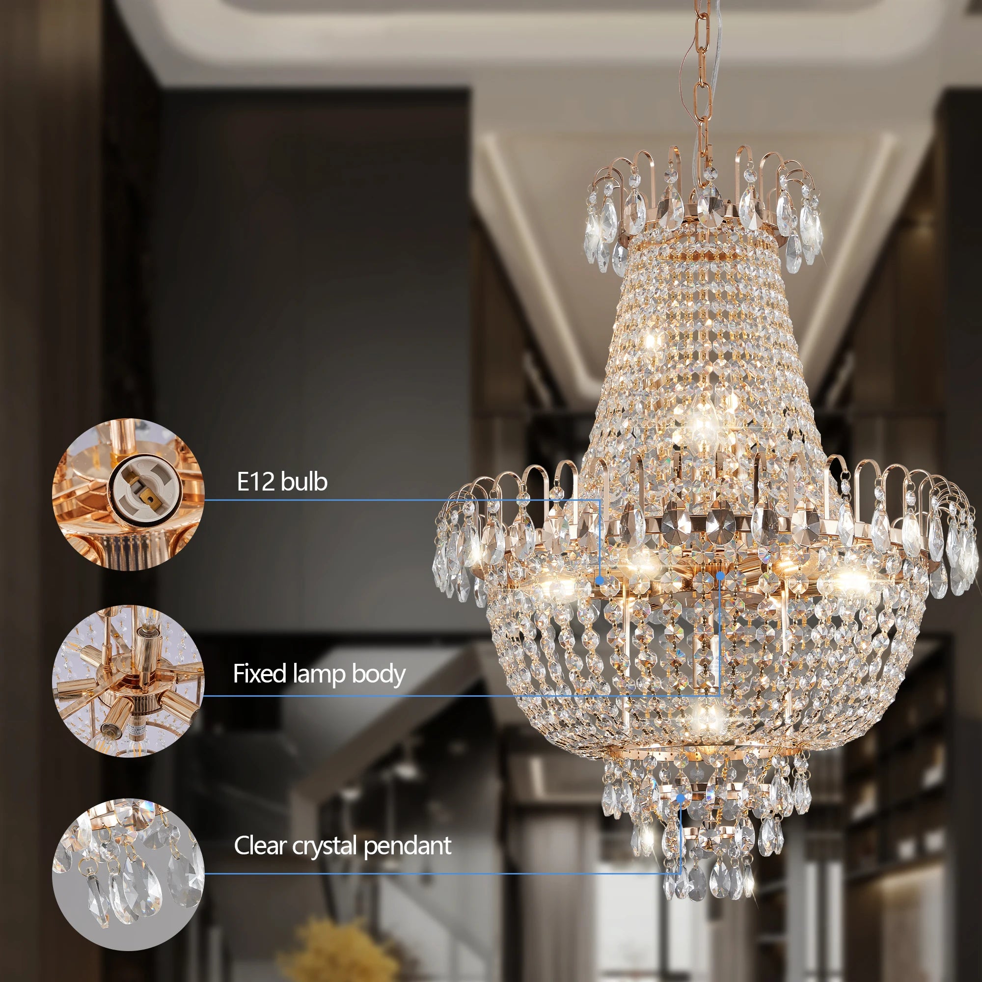 Luxury Gold Crystal Chandelier with Elegant Dazzling K9 Crystals