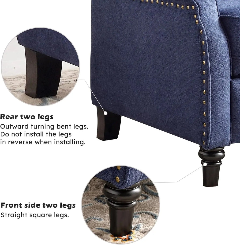 Push Back Recliner Lounge Chair, Fabric with Padded Seat