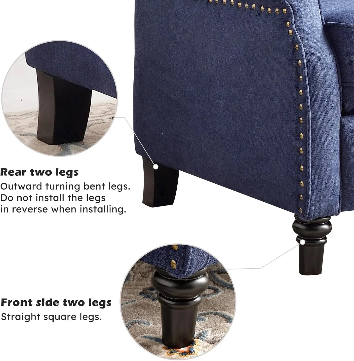 Push Back Recliner Lounge Chair, Fabric with Padded Seat