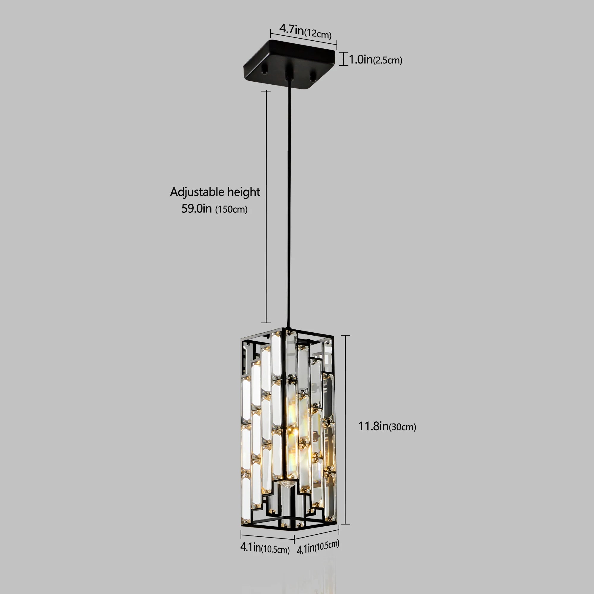 Luxury Hanging Crystal Pendant Light - 3 Pack, Adjustable, Black Finish