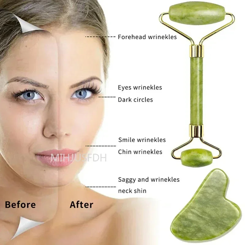 Natural Jade Roller Massager & Gua Sha Set