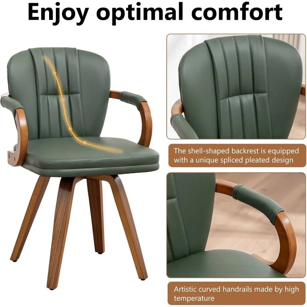 Swivel Dining Chairs Set of 2 – Mid-Century Modern Green Leather Upholstered
