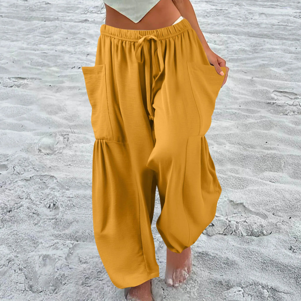 Women’s Plus Size Middle Waist Baggy Pants with Pockets – Korean Fashion