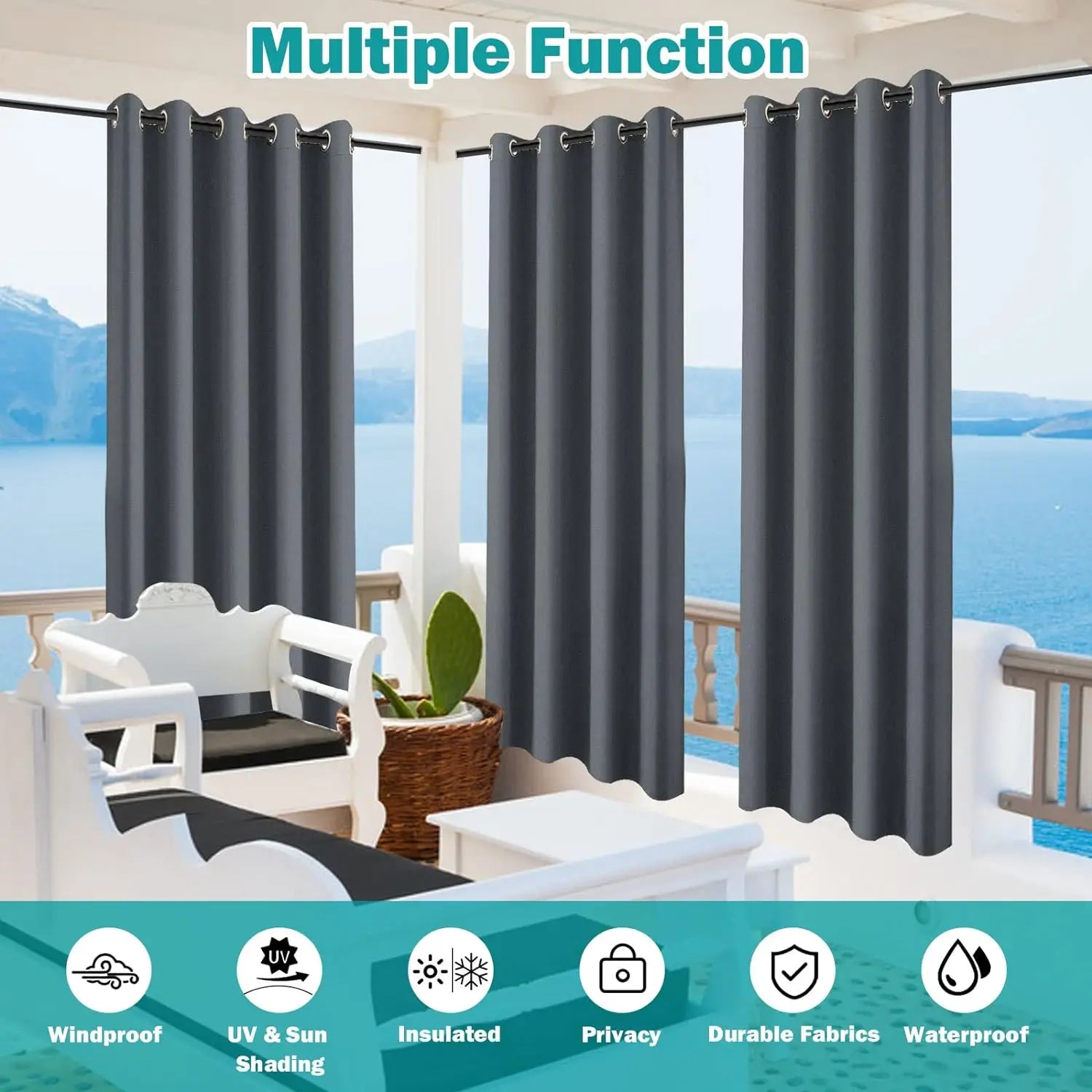 Outdoor Curtains for Patio – Rustproof Grommet Top Waterproof Drapes