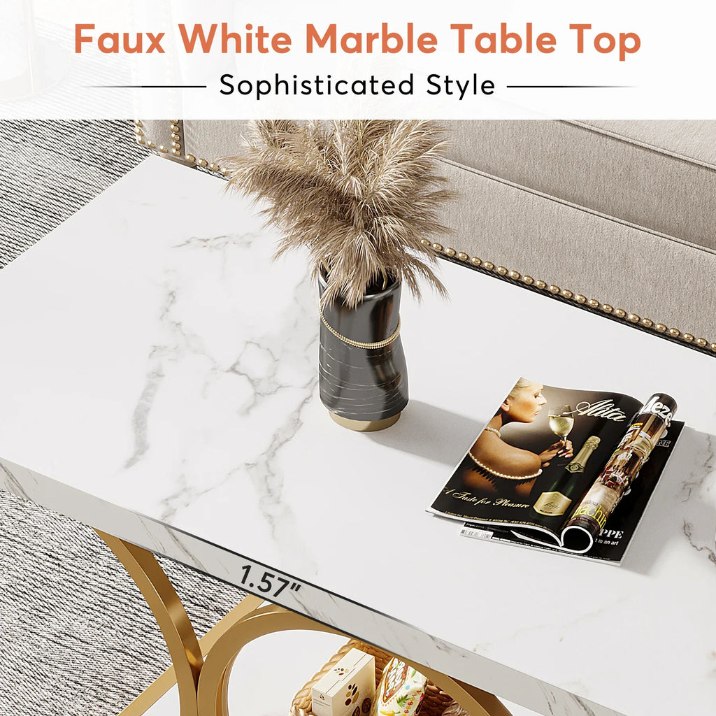 2-Tier Faux Marble Rectangle Coffee Table