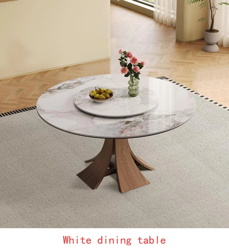 59-Inch Sintered Stone Dining Table with 35-Inch Round Turntable - Walnut Base