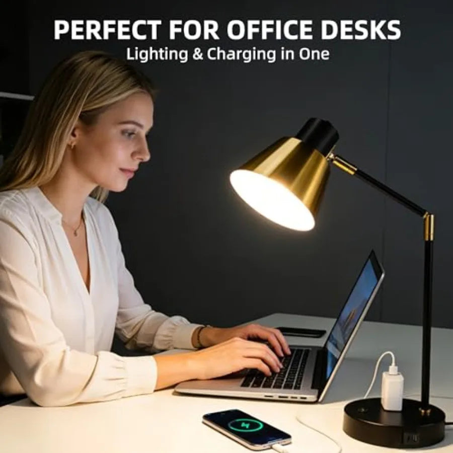 Adjustable Modern Desk Lamp with USB & AC Outlet