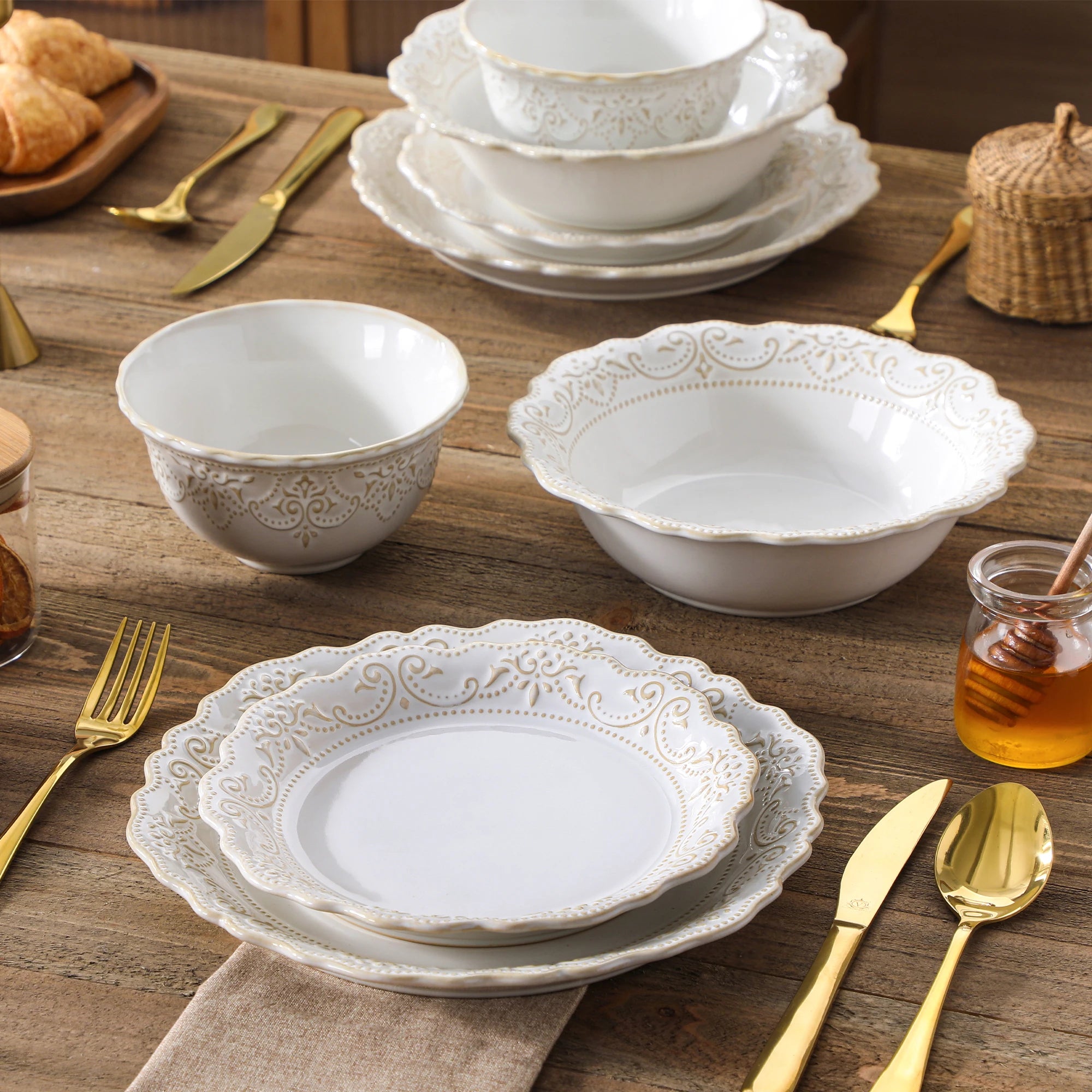 Elegant White Stoneware Dinnerware Set