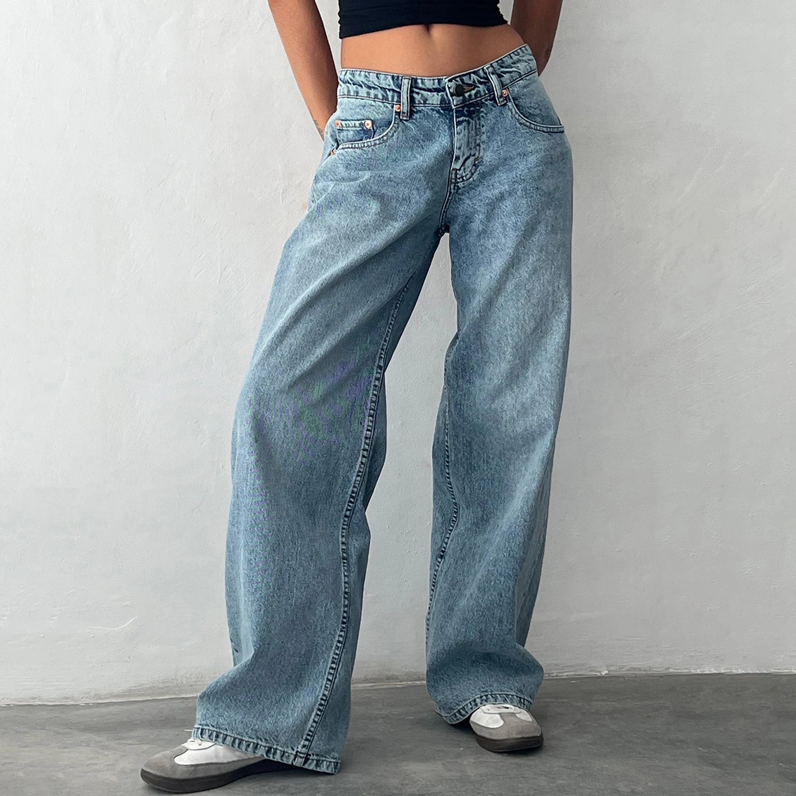 Baggy Denim Jeans for Women – Low Rise, Casual Straight Leg with Pockets