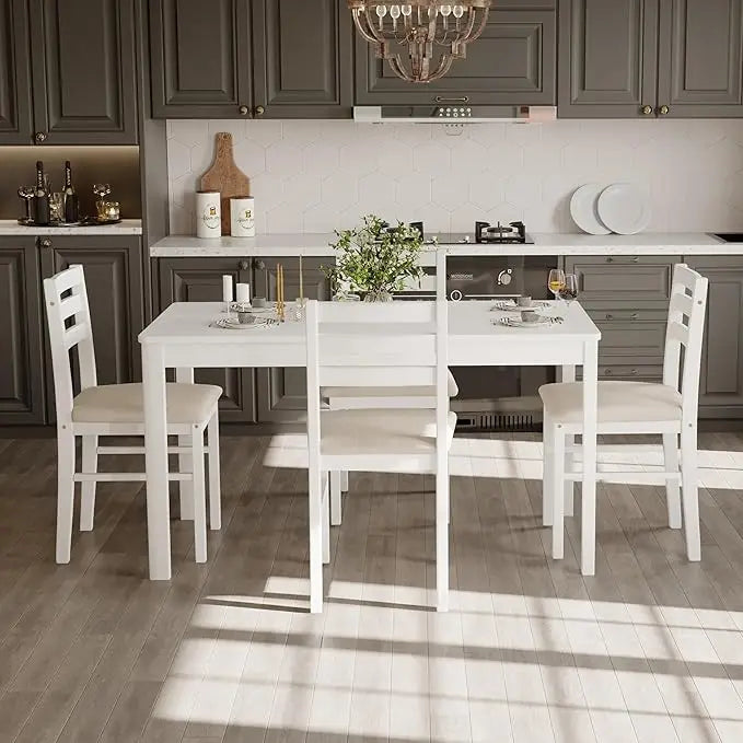 Solid Wood Indoor Modern Rectangular Dining Table Set with Cushioned Chairs