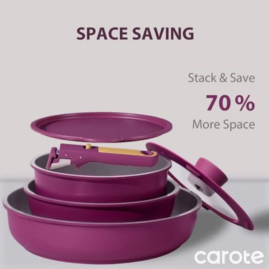Ceramic Pots and Pans Set with Detachable Handle