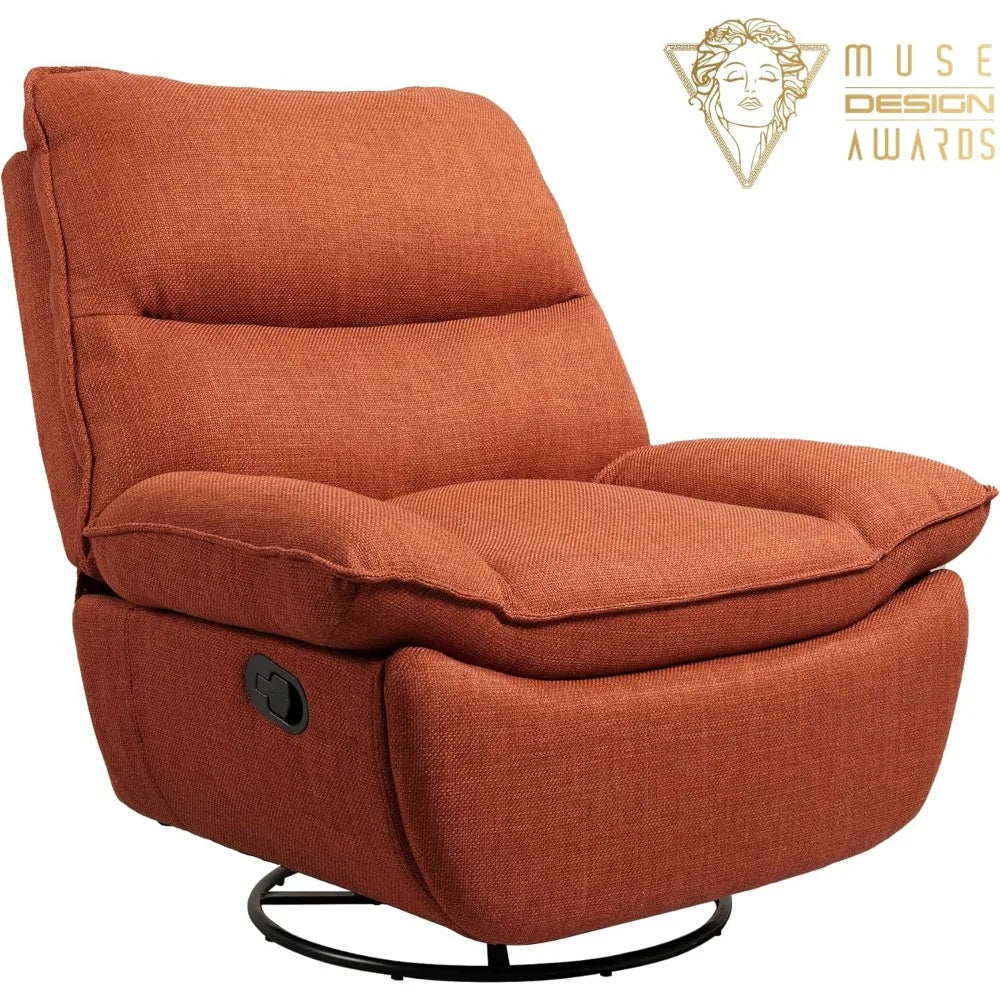 Lotus Oversized 360° Swivel Rocker Recliner, Fabric Glider with Side Pocket