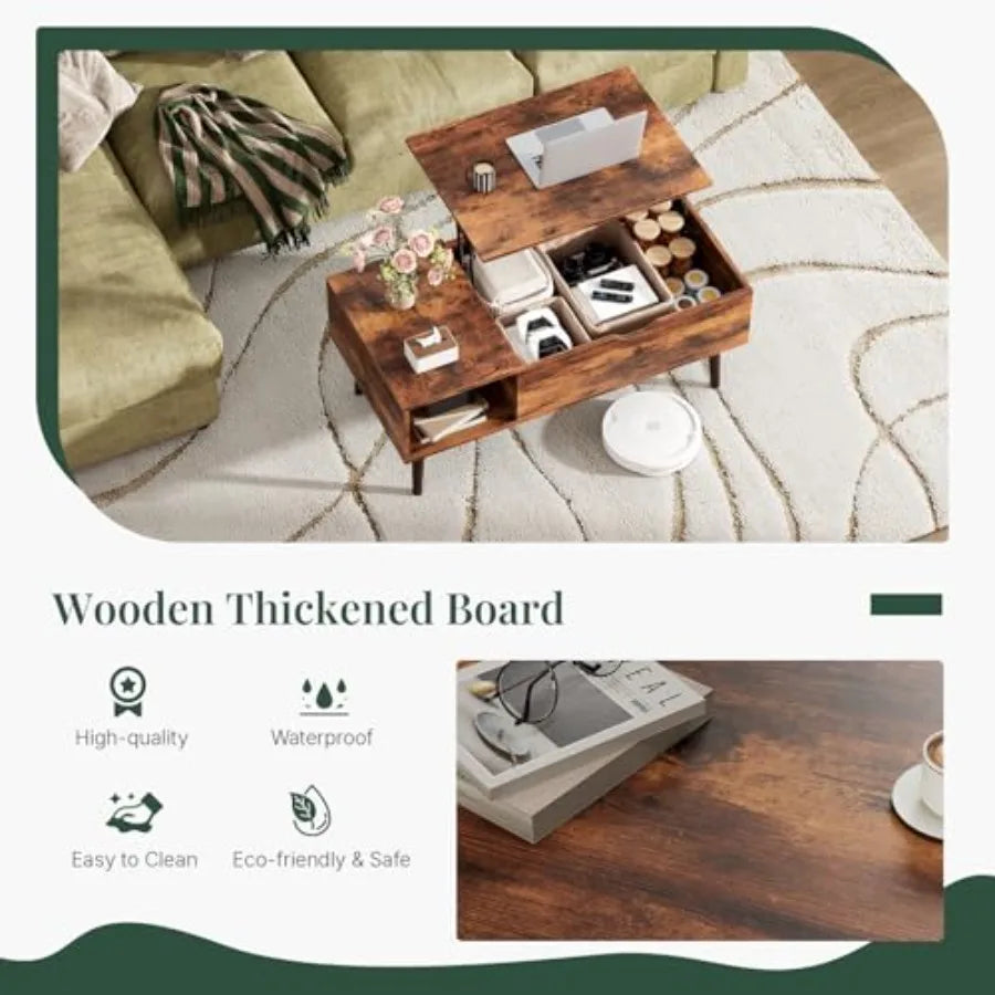 Wood Lift Top Coffee Table with Hidden Storage