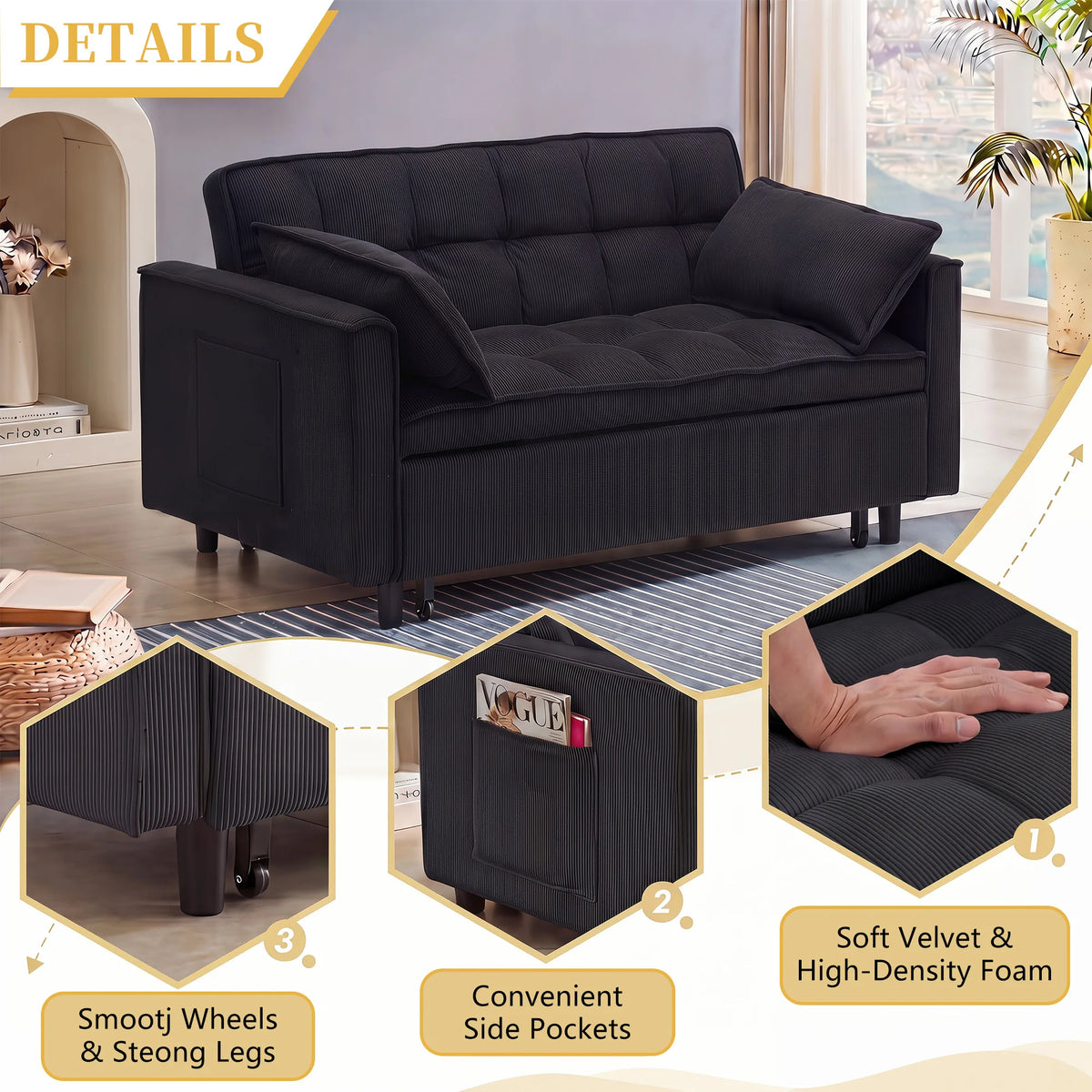 Corduroy Convertible Sleeper Sofa Bed