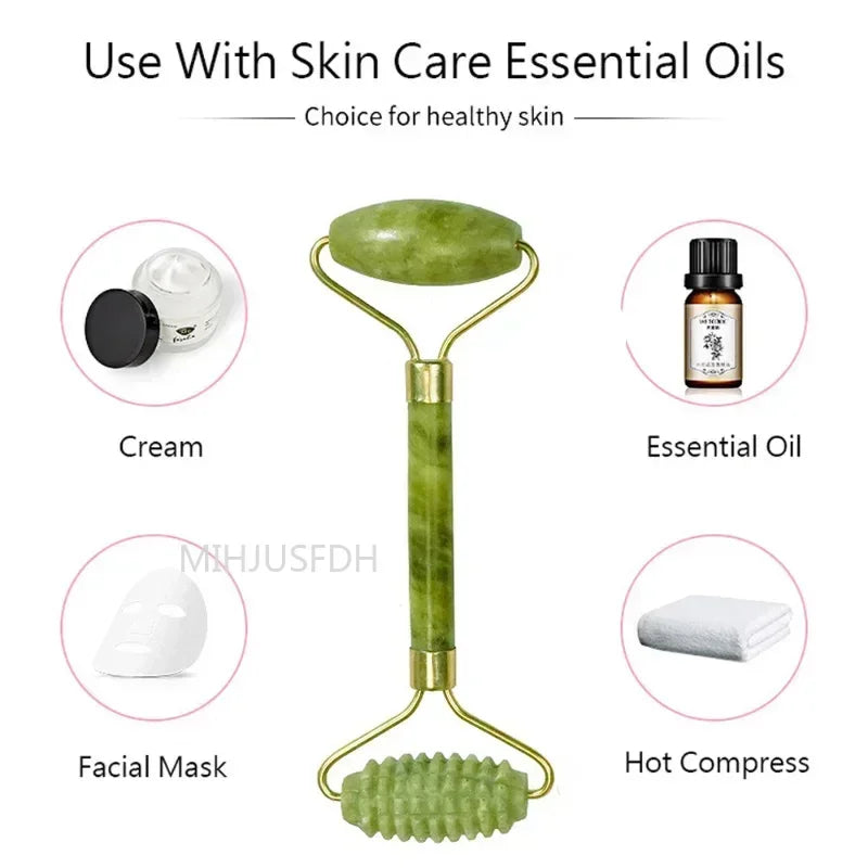 Natural Jade Roller Massager & Gua Sha Set