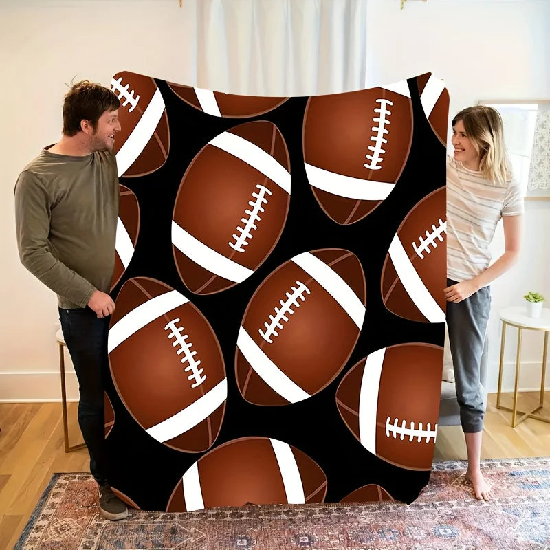 Soft All-Season Rugby-Themed Flannel Blanket – American Football Pattern