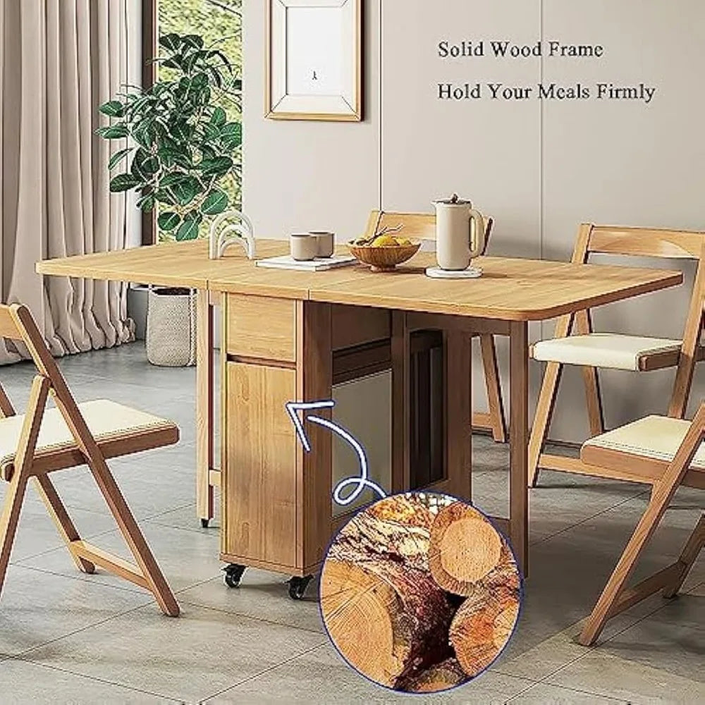 Modern Wooden Foldable Dining Table Set with Storage – 4 Chairs