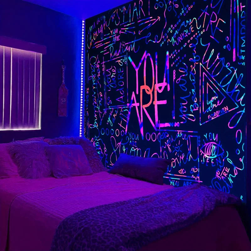 1pc Colorful “You Are” Fluorescent Tapestry – Inspirational Blacklight Wall Hanging