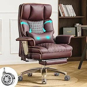 Reclining Executive Office Chair with Rocking Function, Adjustable Back Support & Lumbar Massage