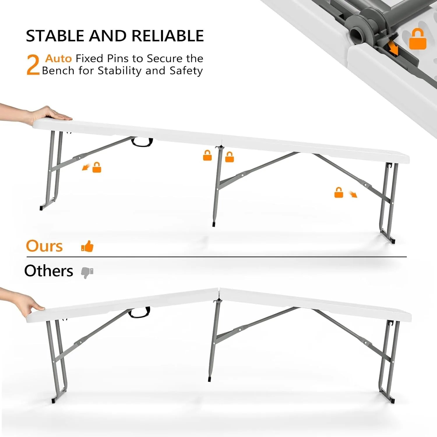 6ft Plastic Folding Bench – Portable Indoor/Outdoor Multipurpose Seating